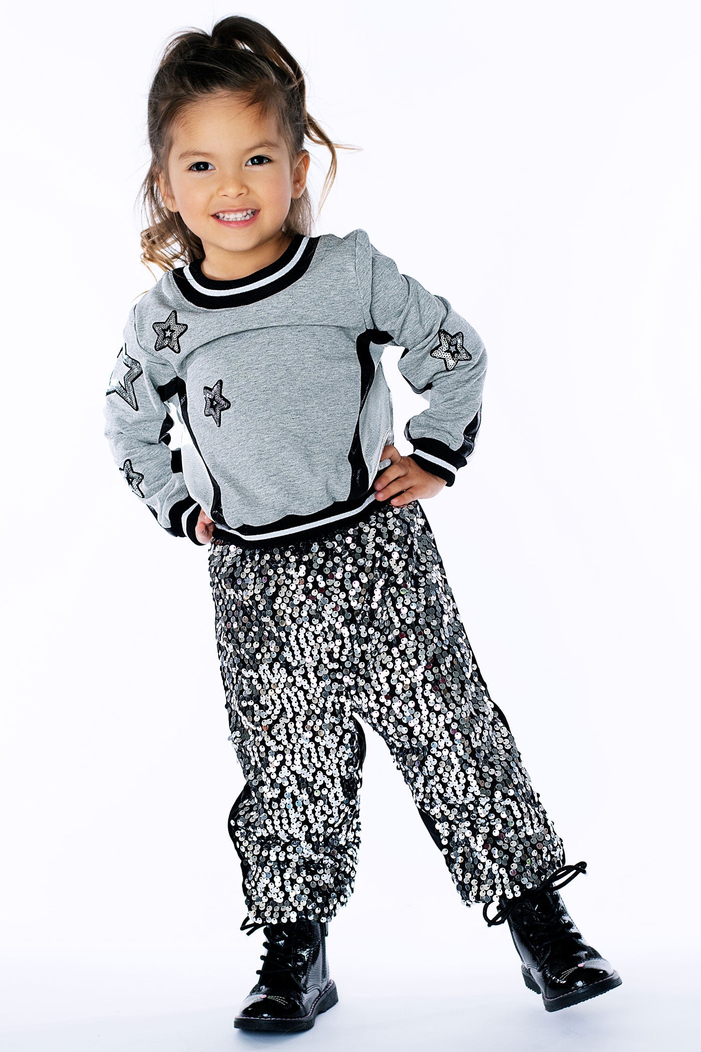 Baby Girl's Sporty Pleather Trim Star Crewneck