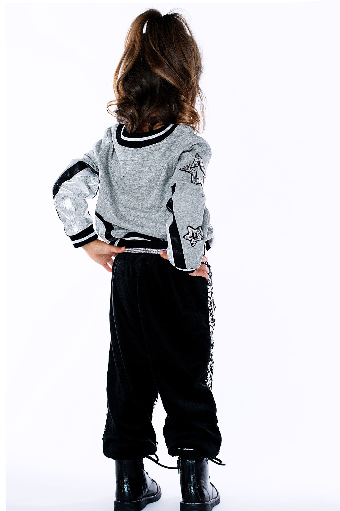 Baby Girl's Sporty Pleather Trim Star Crewneck