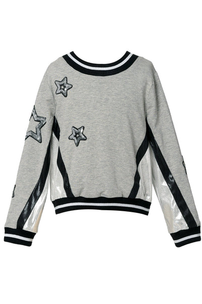 Baby Girl's Sporty Pleather Trim Star Crewneck