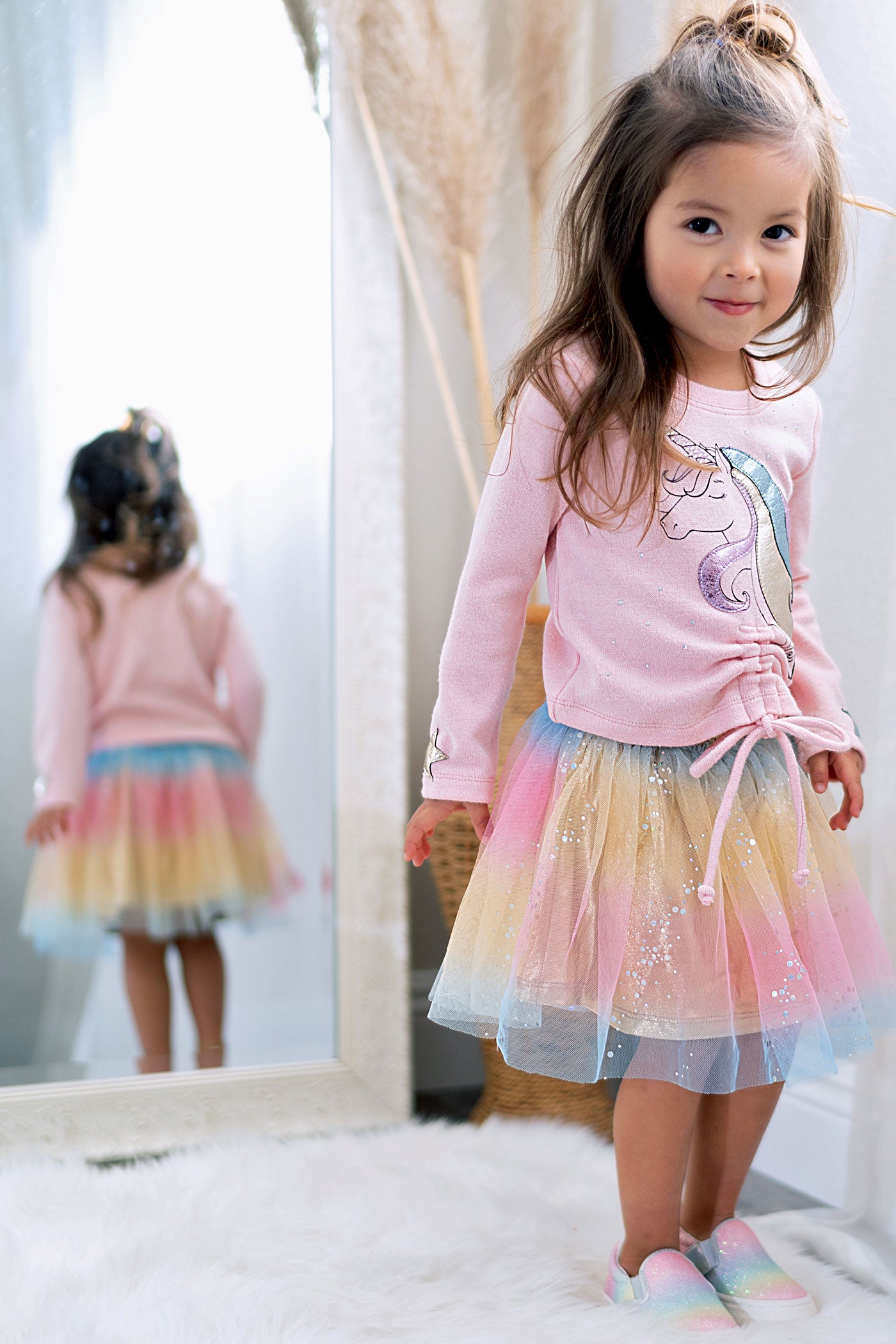 Baby Girl's Unicorn Stars Ruched Top