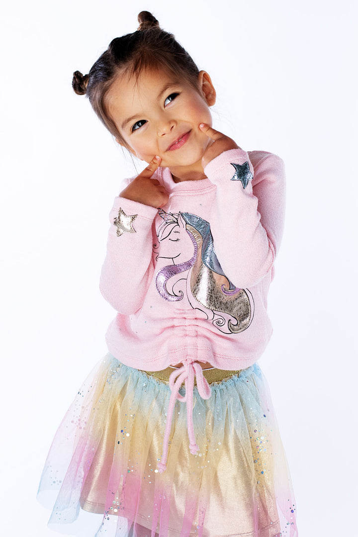 Baby Girl's Unicorn Stars Ruched Top