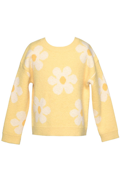 Little l Big Girl's Daisy Thin Knit Pullover Sweater B24393  Round Neckline Long Sleeves  Large All Over Daisy Print  Cozy & Comfy Thin Knit  The Perfect Transitional Piece!