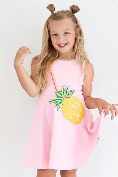 Little Girls Fit and Flare Sleeveless Pineapple Dress