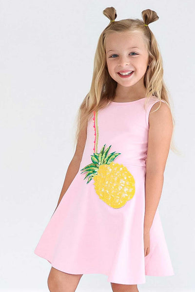 Little Girls Fit and Flare Sleeveless Pineapple Dress