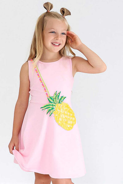 Little Girls Fit and Flare Sleeveless Pineapple Dress