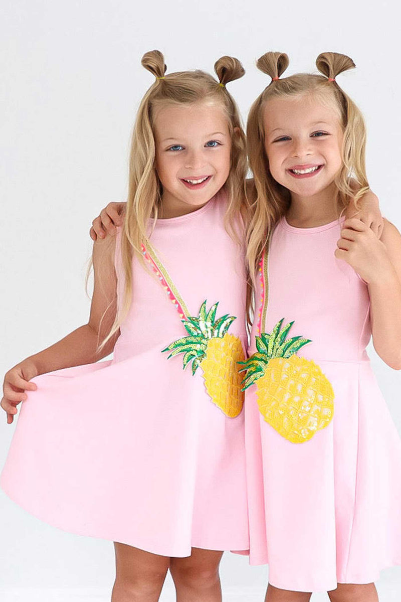 Little Girls Fit and Flare Sleeveless Pineapple Dress