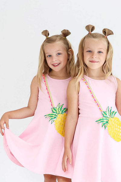 Little Girls Fit and Flare Sleeveless Pineapple Dress