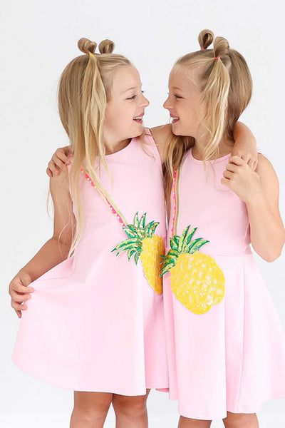 Little Girls Fit and Flare Sleeveless Pineapple Dress