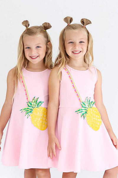 Little Girls Fit and Flare Sleeveless Pineapple Dress