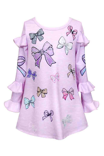 Baby Sara Little Girls Bow Print Long Sleeve Knit Dress