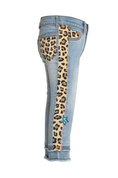 Baby Sara Little Girls Leopard Print Striped Washed Jeans