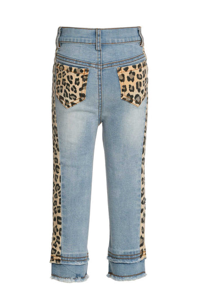 Baby Sara Little Girls Leopard Print Striped Washed Jeans