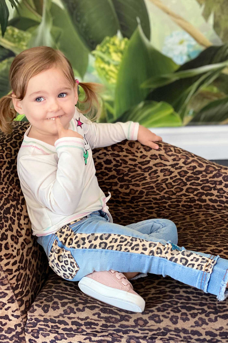 Baby Sara Little Girls Leopard Print Striped Washed Jeans