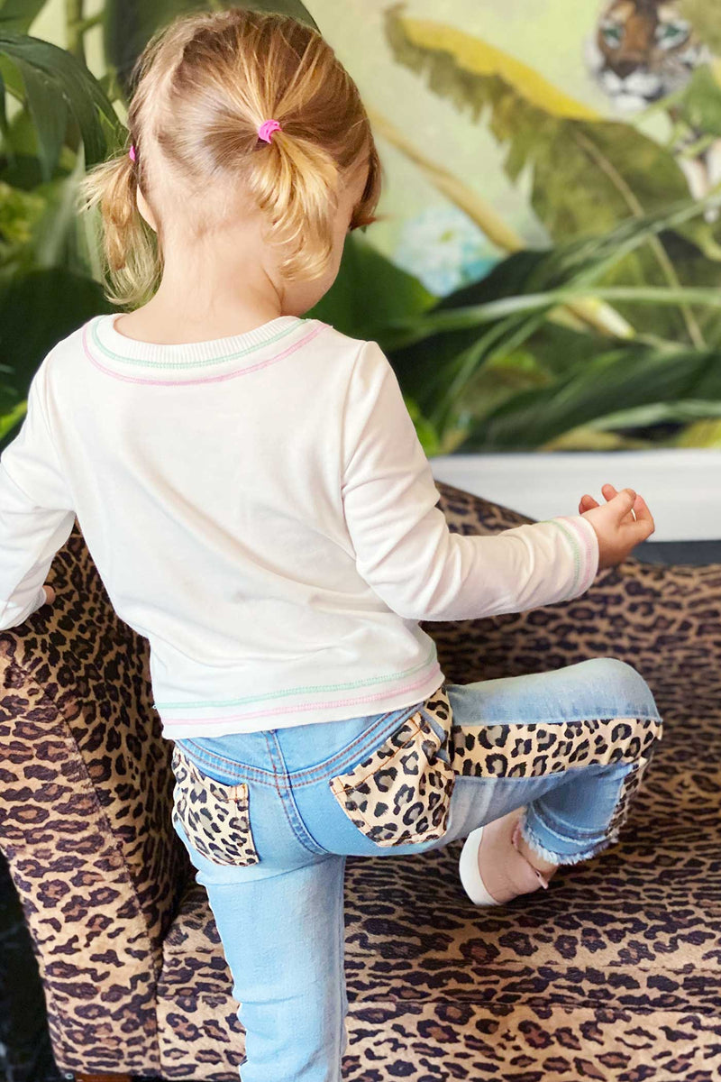 Baby Sara Little Girls Leopard Print Striped Washed Jeans