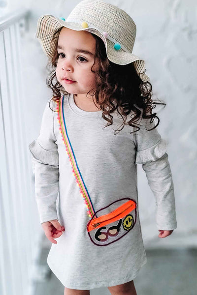 Baby Sara Toddler Girls Long Sleeve Cross-Body-Bag Knit Dress