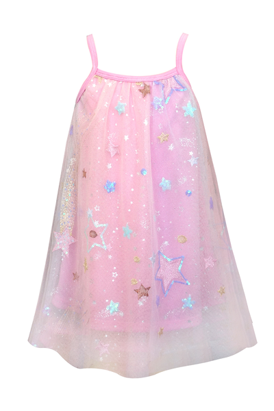 Little Girls Magical Star Mesh Overlay Slip Doll Dress