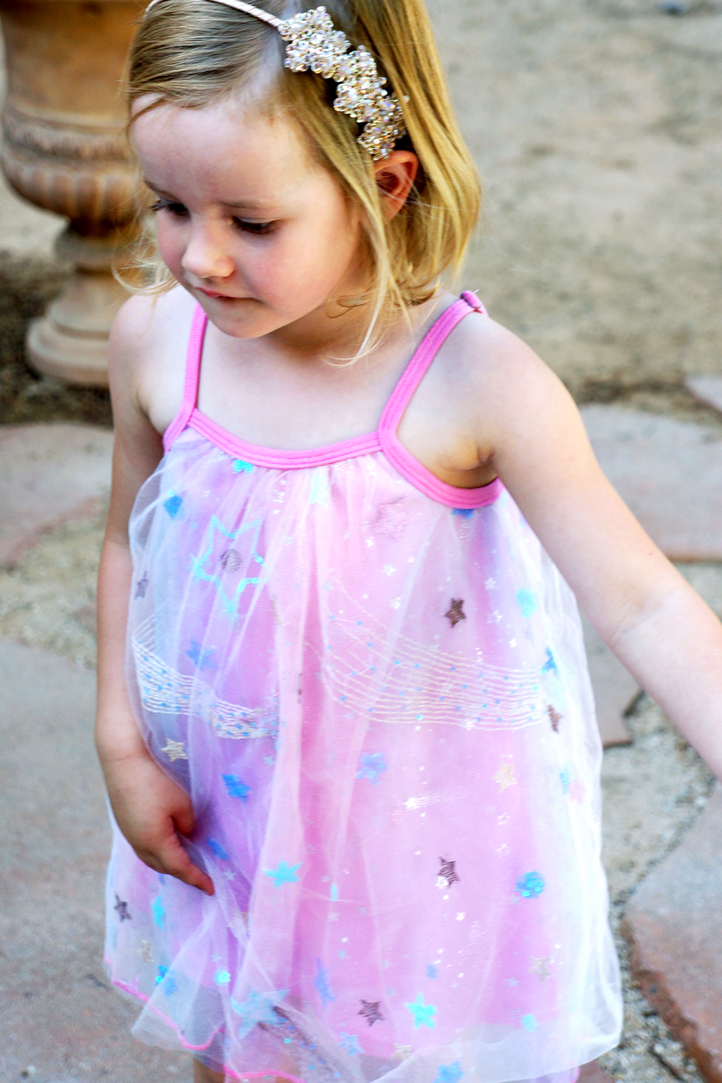 Little Girls Magical Star Mesh Overlay Slip Doll Dress