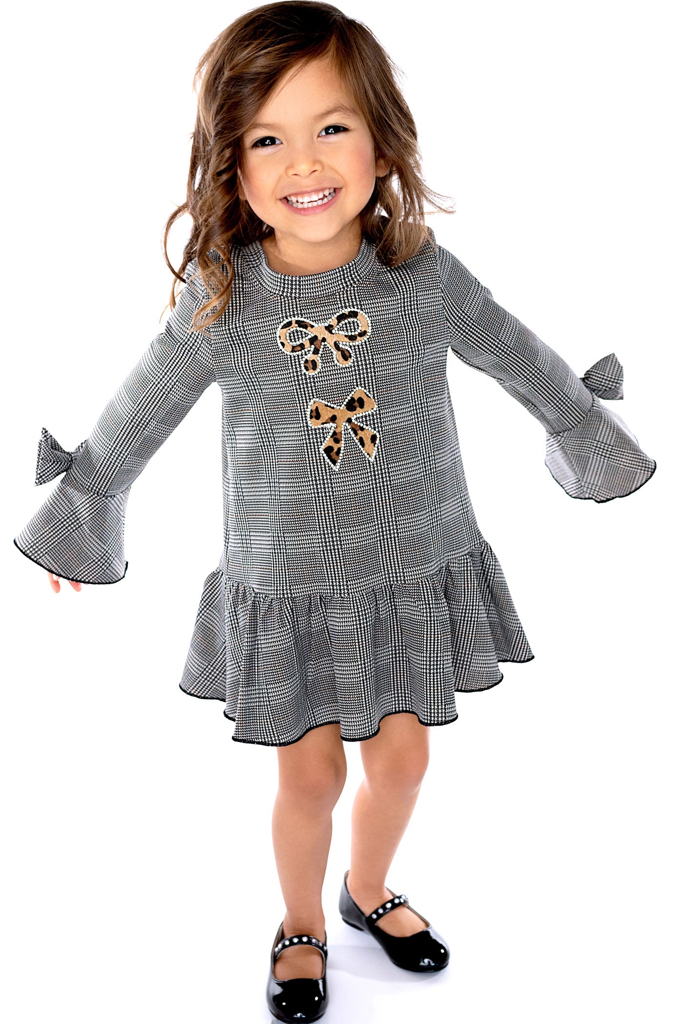 Baby Girl's Baby Girl's Houndstooth Leopard Ruffled Dress