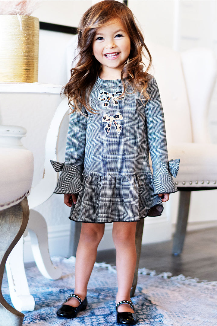 Baby Girl's Baby Girl's Houndstooth Leopard Ruffled Dress