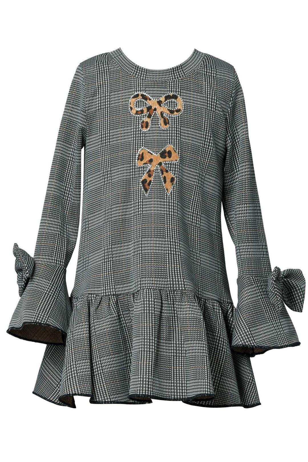 Baby Girl's Baby Girl's Houndstooth Leopard Ruffled Dress