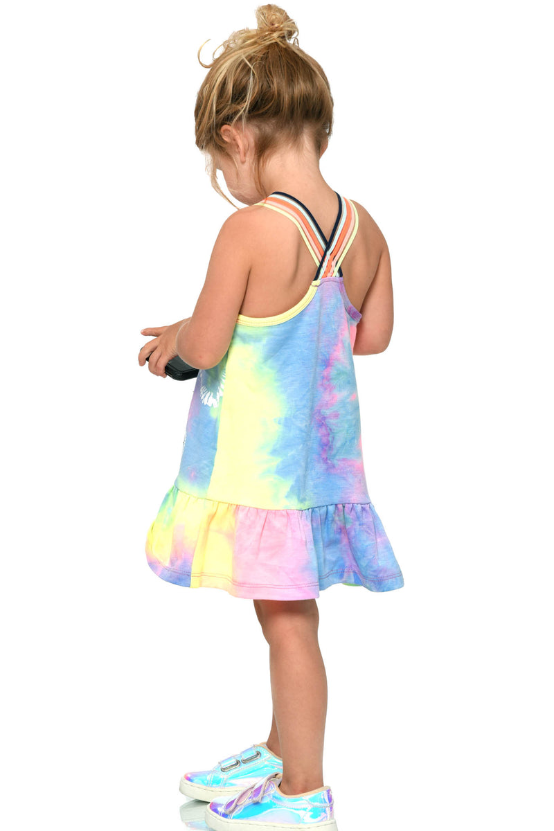 Drop Waist Heart Print Tie-Dye Dress W/Strap Trim Detail