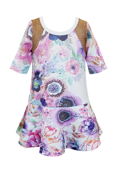 Baby Sara Little Girls 3/4 Sleeve Floral Print Dress