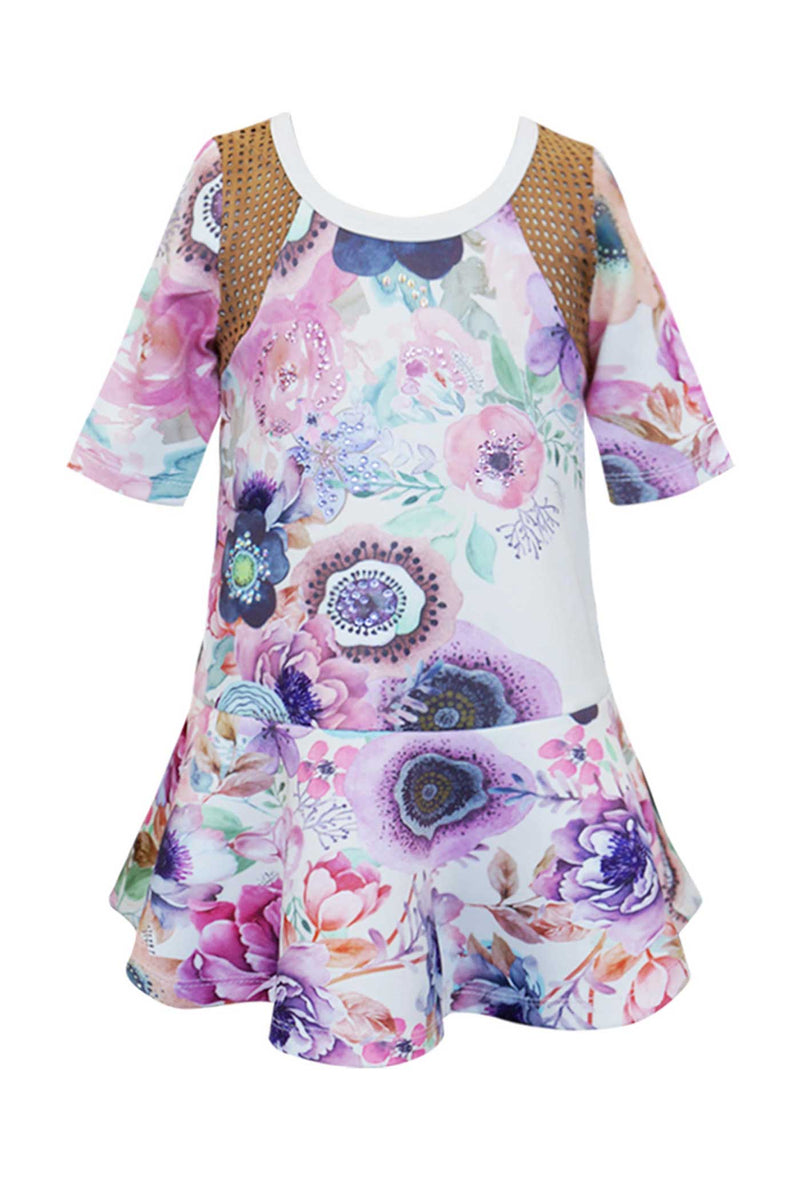 Baby Sara Little Girls 3/4 Sleeve Floral Print Dress