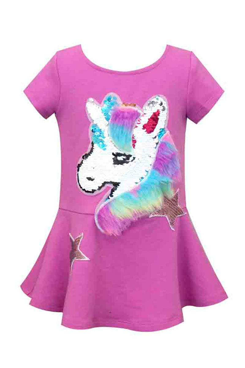 Baby Sara | Little Girls Dropped Waist Short Sleeve Unicorn Dress