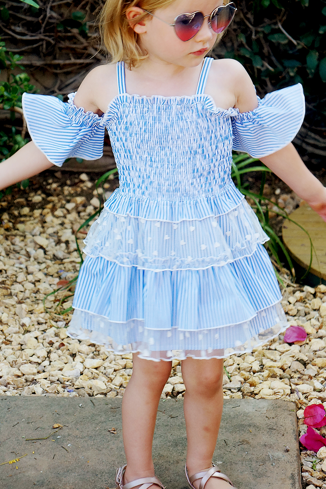 Baby Sara Little Girls Off The Shoulder Striped Summer Dress