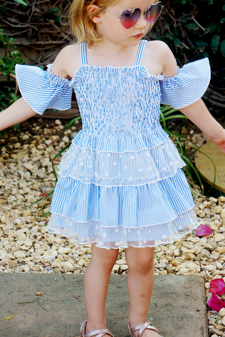 Baby Sara Little Girls Off The Shoulder Striped Summer Dress