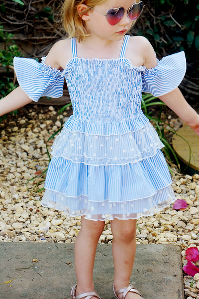 Baby Sara Little Girls Off The Shoulder Striped Summer Dress