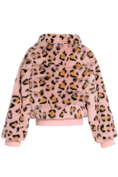 Baby Sara Little Girls Animal Print Faux Fur Hoodie Bomber Jacket