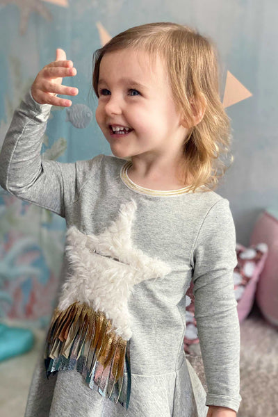 Baby Sara Little Girls Long Sleeve Star Pocket Knit Dress