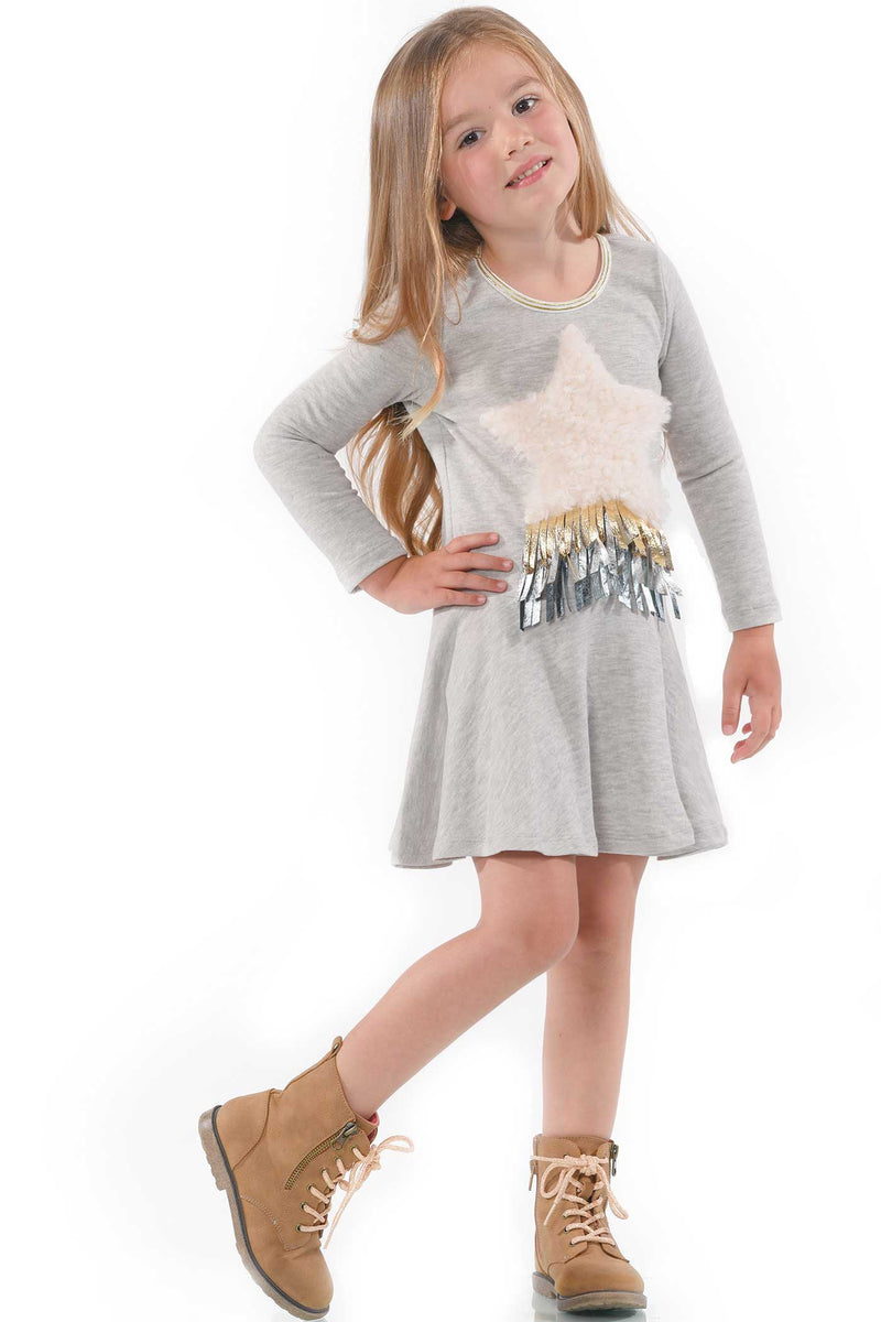 Baby Sara Little Girls Long Sleeve Star Pocket Knit Dress