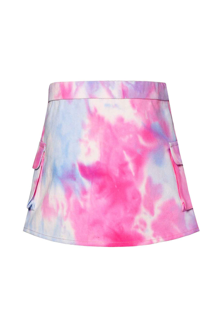 Little Girls Tie Dye Cargo Pocket Mini Denim Skirt