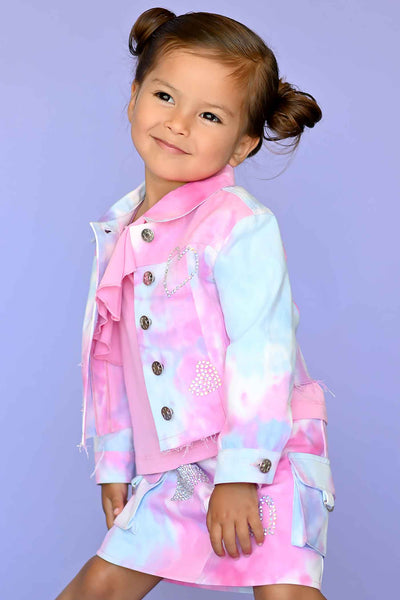 Baby Sara Little Girls Tie Dye Cargo Pocket Mini Denim Skirt