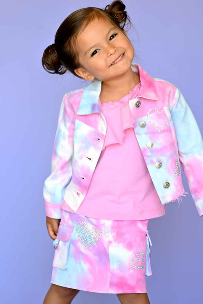 Baby Sara Little Girls Tie Dye Cargo Pocket Mini Denim Skirt