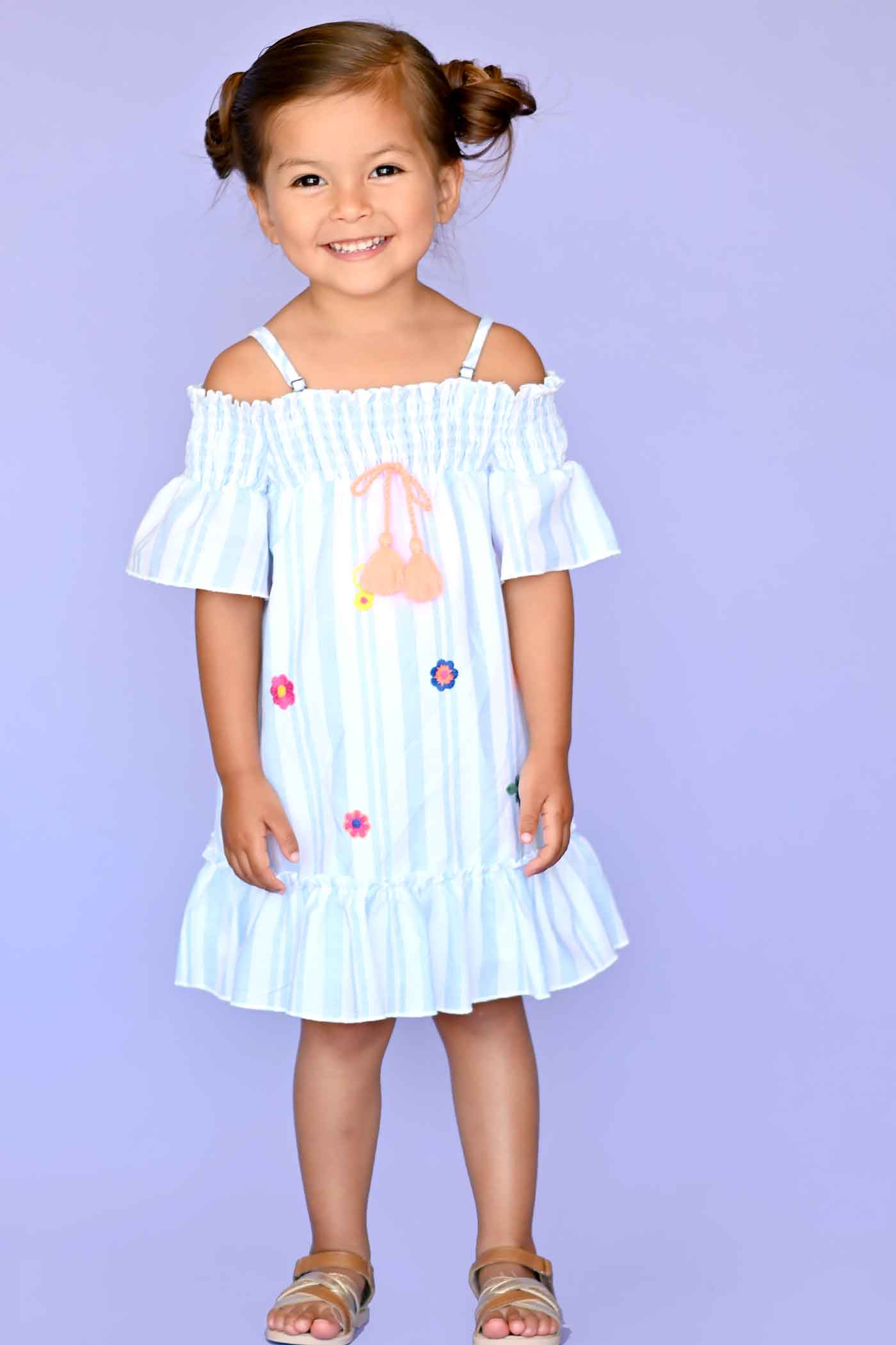 Baby Sara Little Girls Off The Shoulder Striped Dress