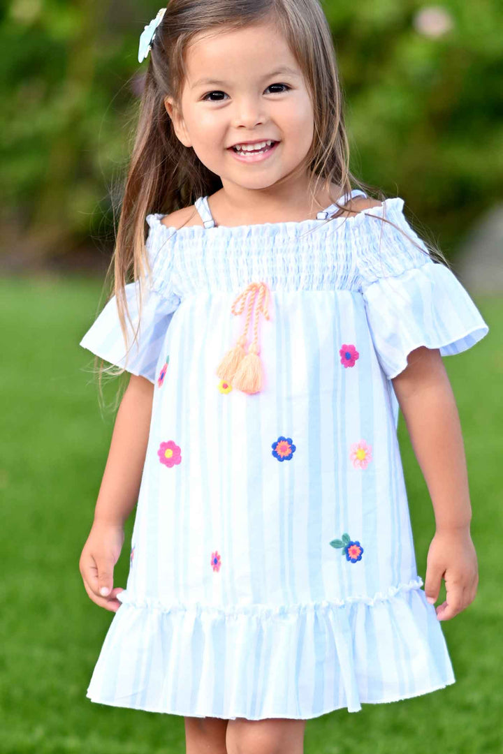 Baby Sara Little Girls Off The Shoulder Striped Dress