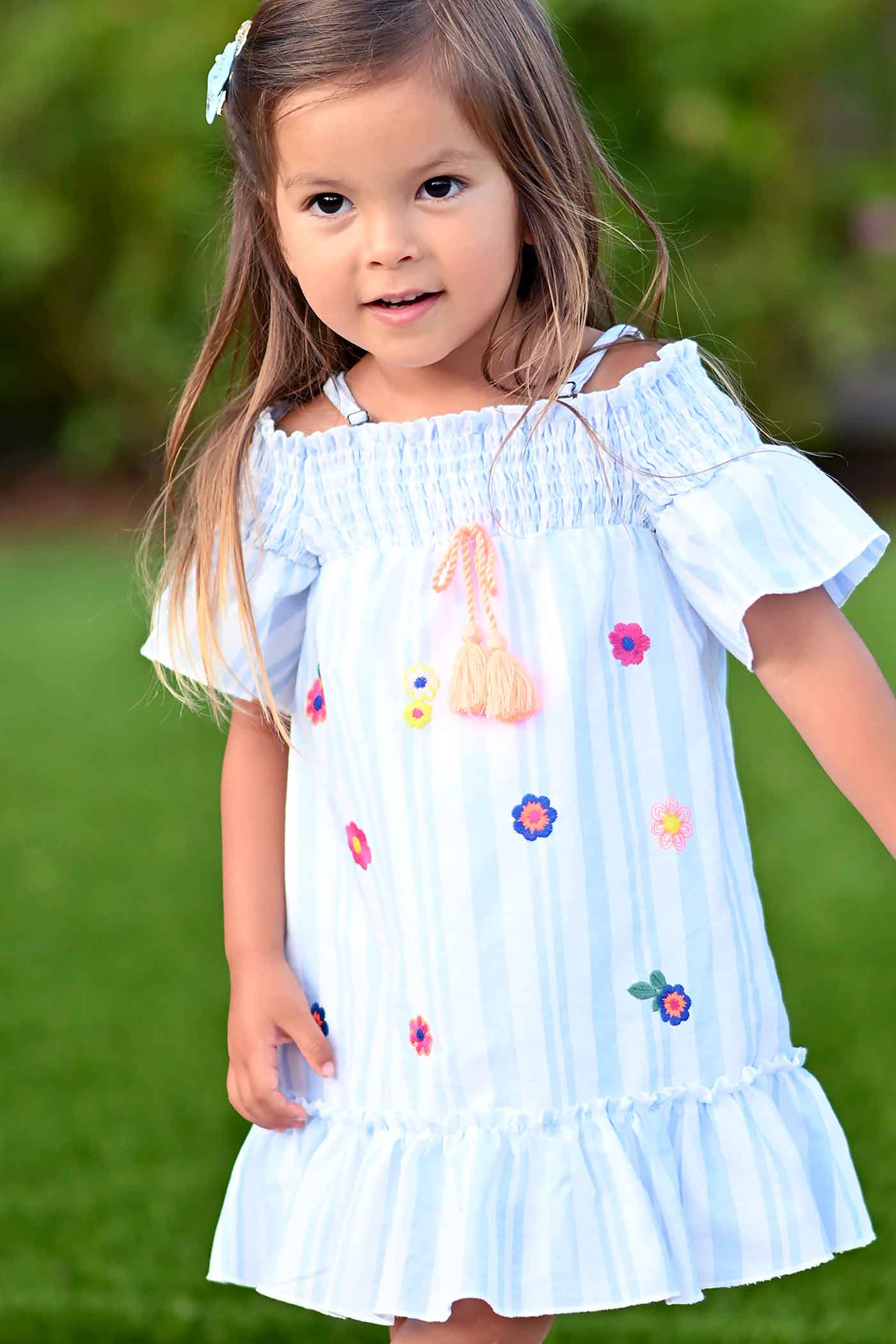 Baby Sara Little Girls Off The Shoulder Striped Dress