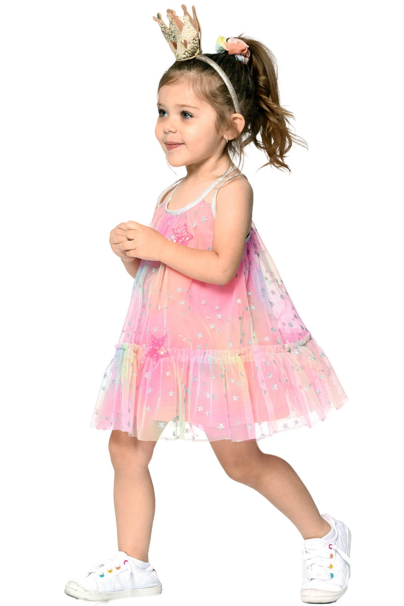Little Girl’s A-Line Mesh Rainbow Star Dress