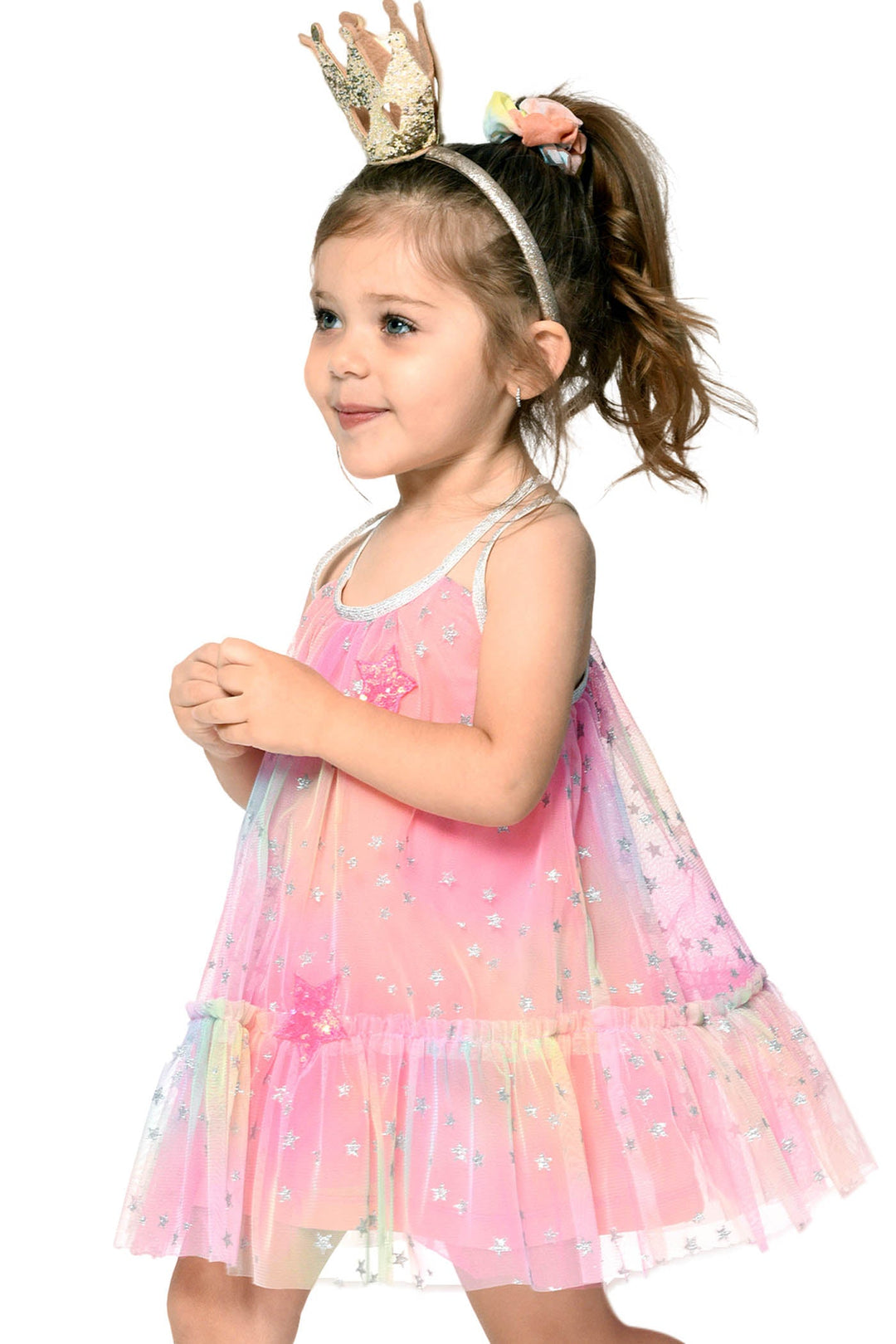 Little Girl’s A-Line Mesh Rainbow Star Dress