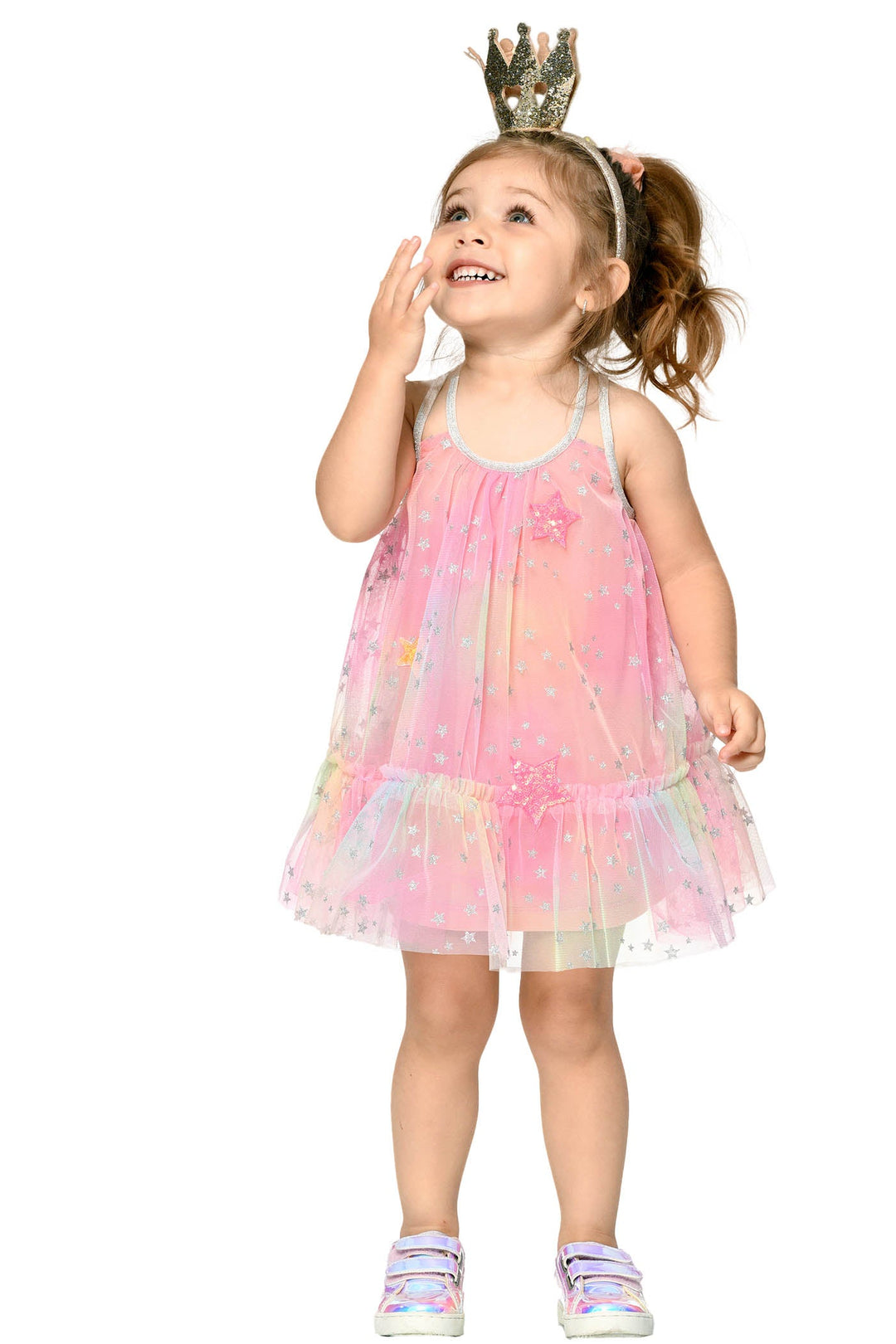 Little Girl’s A-Line Mesh Rainbow Star Dress