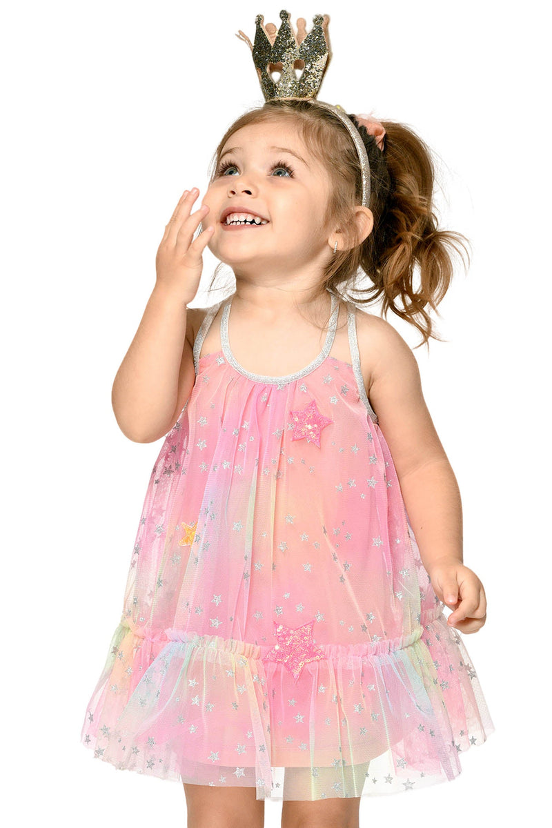 Little Girl’s A-Line Mesh Rainbow Star Dress