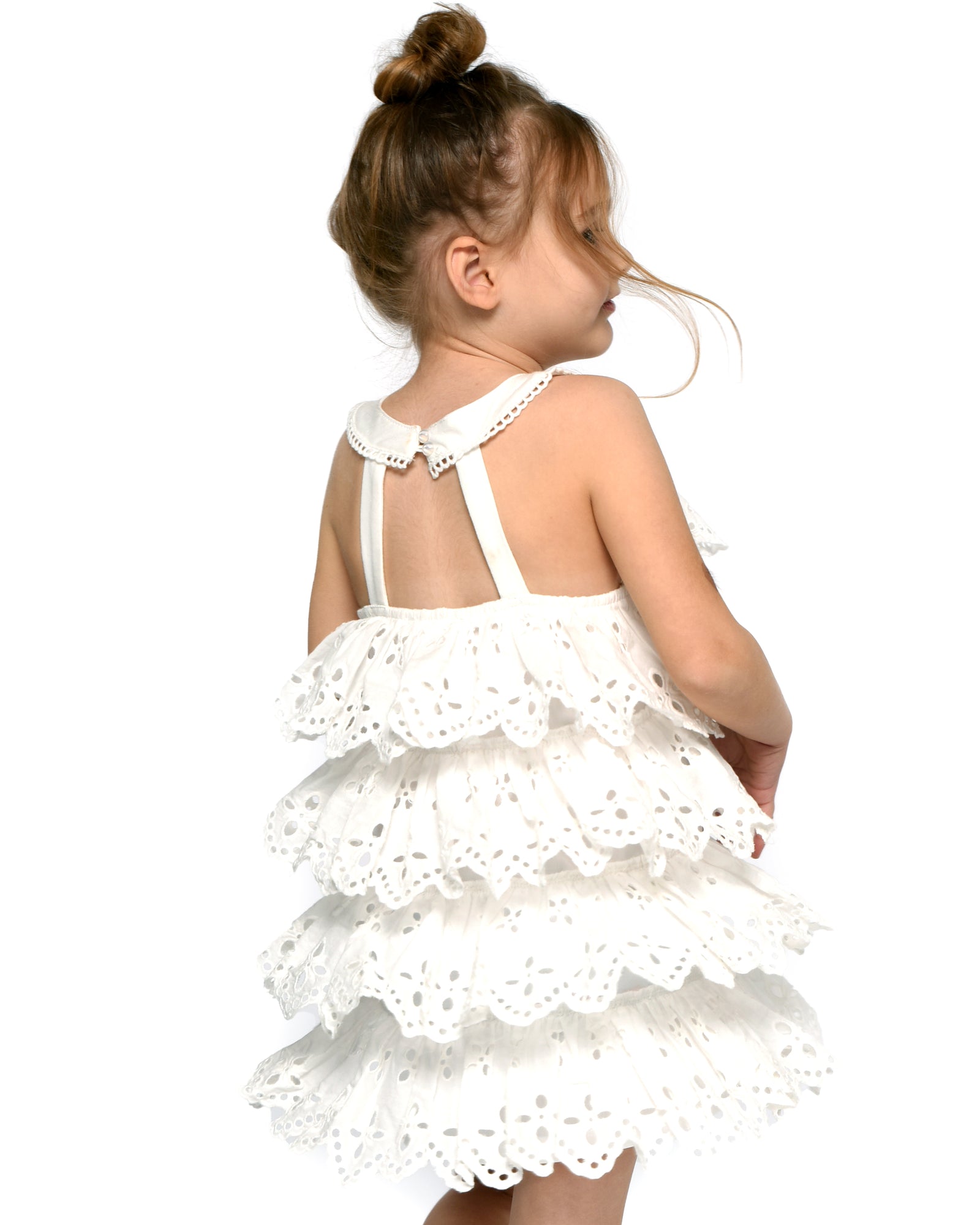 Toddler Baby Girl's Eyelet Tiered Dress  Rounded Scoop Neckline  Sleeveless  Tiered Dramatic Eyelet   Dramatic Yet Adorable  Perfect All-White Dress for Little Girls    Keywords: All White Dress, Little Girl's All White Dress, Summer Dress, Spring Dress, Garden Party Dress, Sundress, Easter Sunday Dress, Cottage Core Dress