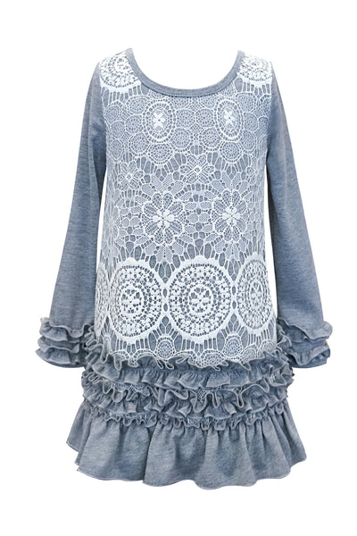 Baby Sara Little Girls Lace Overlay Long Sleeve Knit Dress