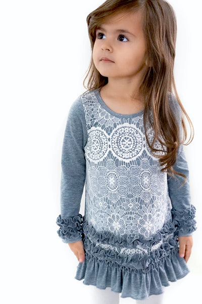 Baby Sara Little Girls Lace Overlay Long Sleeve Knit Dress