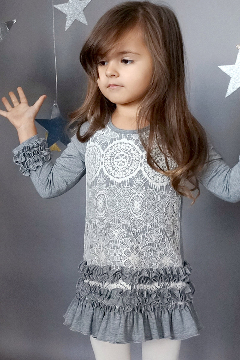Baby Sara Little Girls Lace Overlay Long Sleeve Knit Dress
