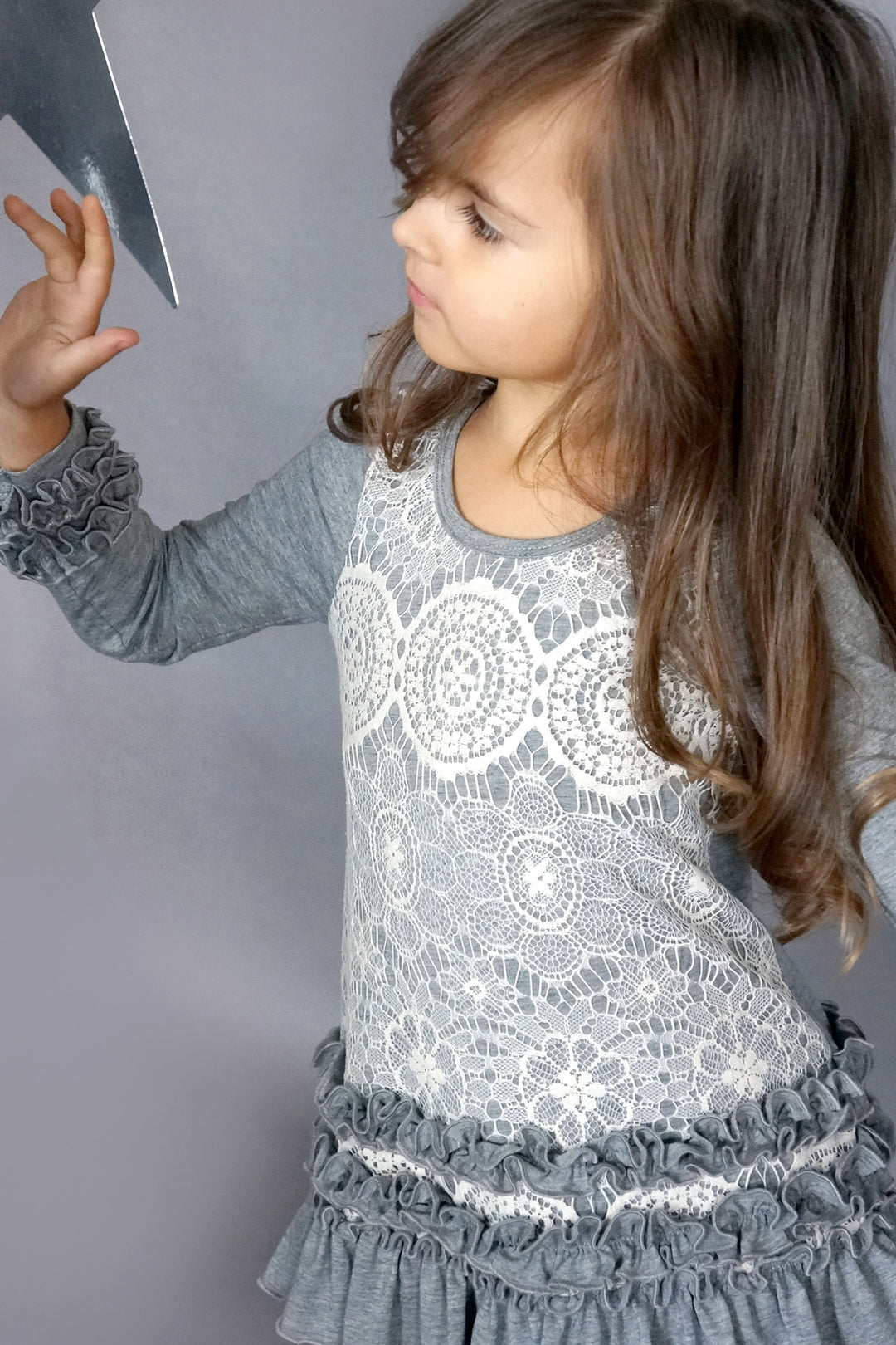 Baby Sara Little Girls Lace Overlay Long Sleeve Knit Dress