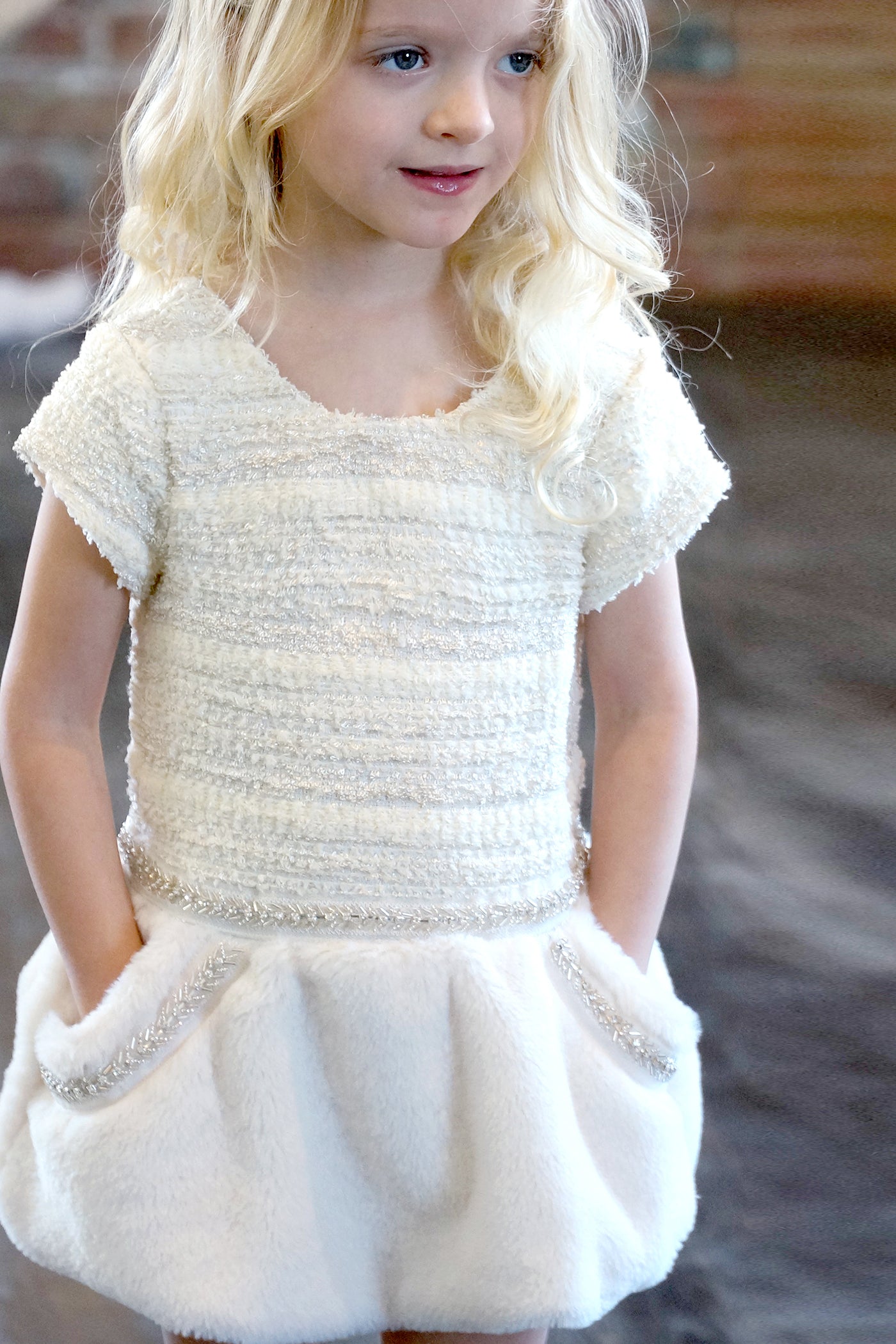 Baby Sara Baby Girls Faux Fur Short Sleeve Dressy Dress